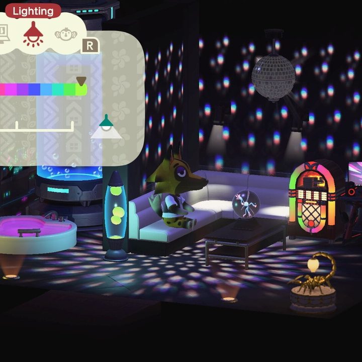 A player designs a disco room in Animal Crossing: Happy Home Paradise.