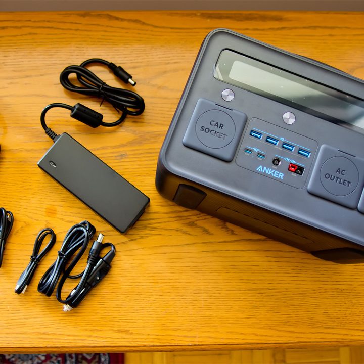 Anker PowerHouse III backup battery on table.