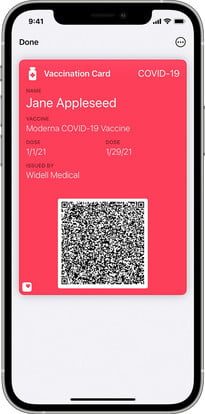 Screenshot of Apple Health showing COVID vaccine card