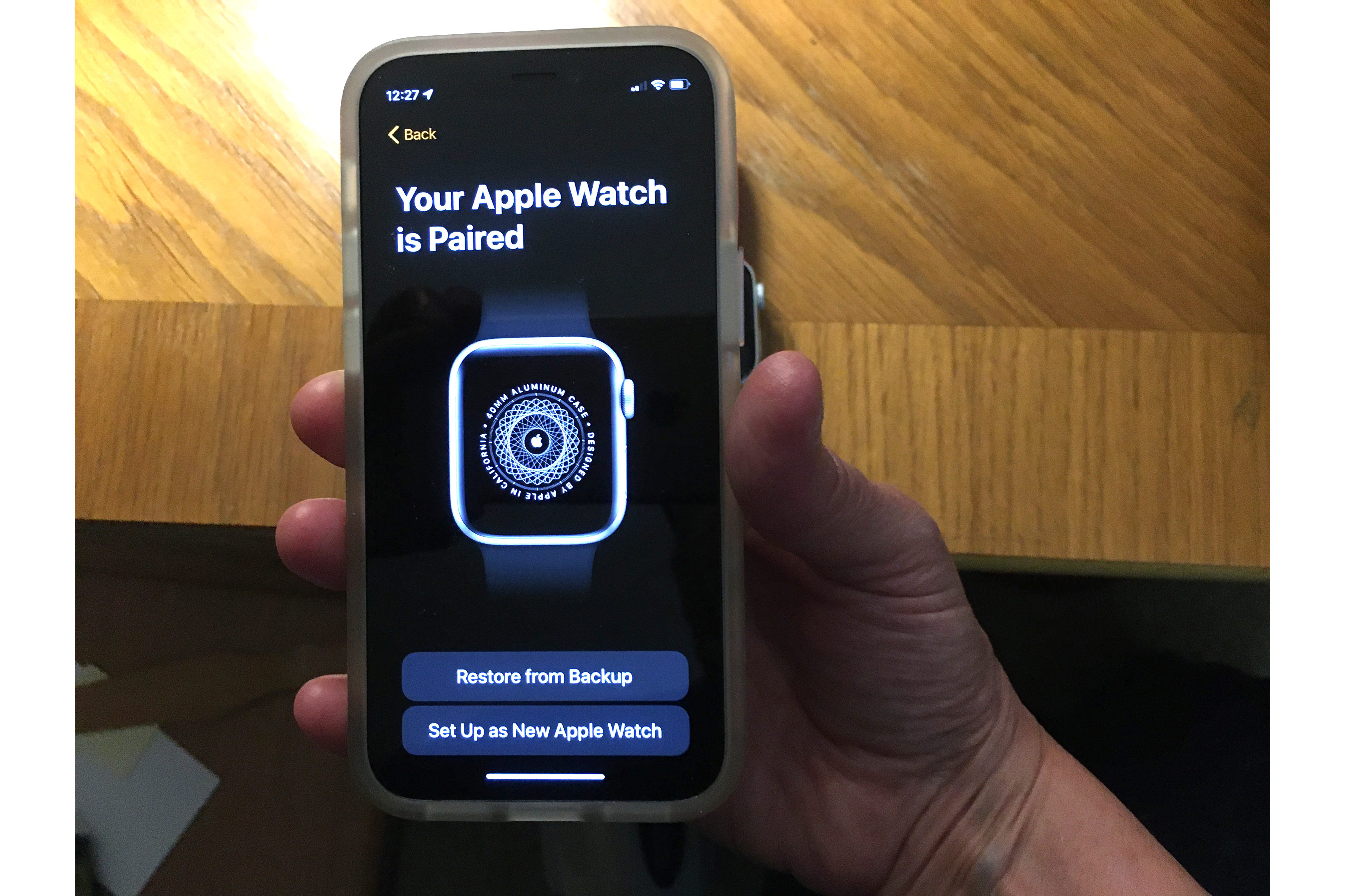 apple watch pairing taking place.