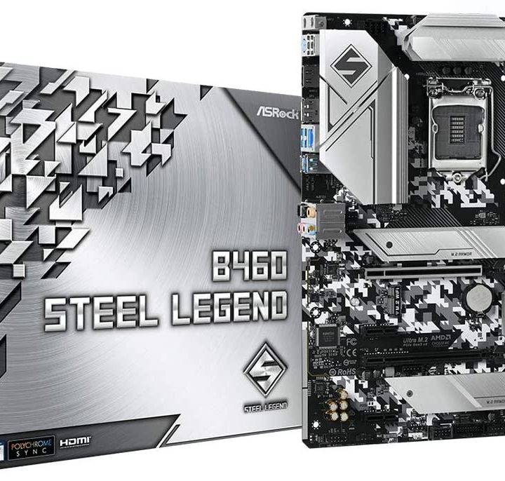 ASRock B460 Steel Legend motherboard and box.