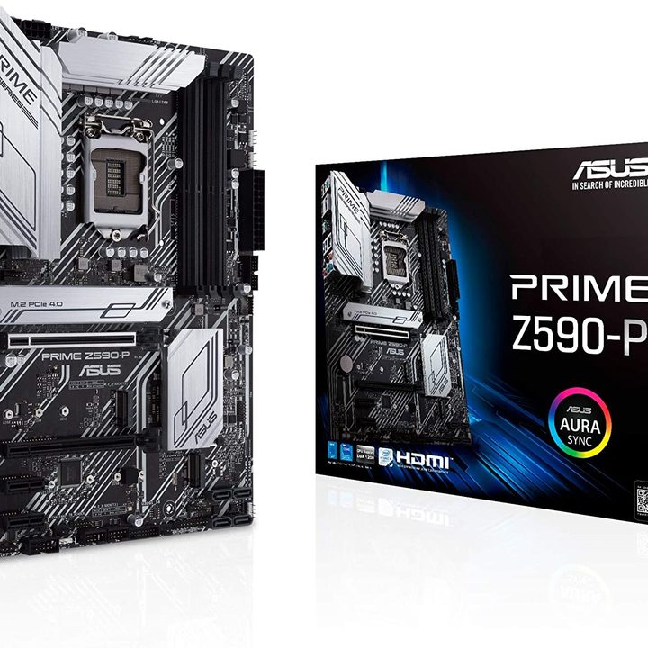 Asus Prime Z590-P motherboard and box.
