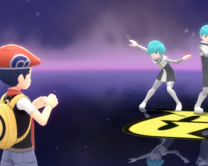 The player battles two members of Team Galactic.