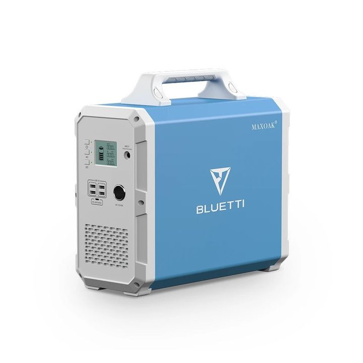 Bluetti EB150 Portable Power Station in blue with carrying handle.