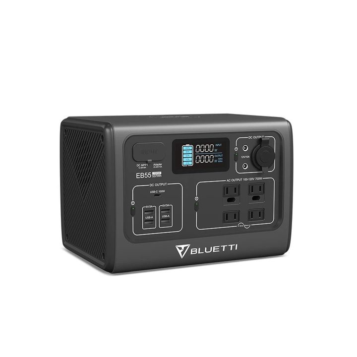 Bluetti EB55 Portable Power Station in black for camping and more.