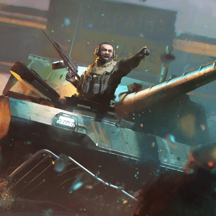 Boris from Battlefield 2042 atop a tank.