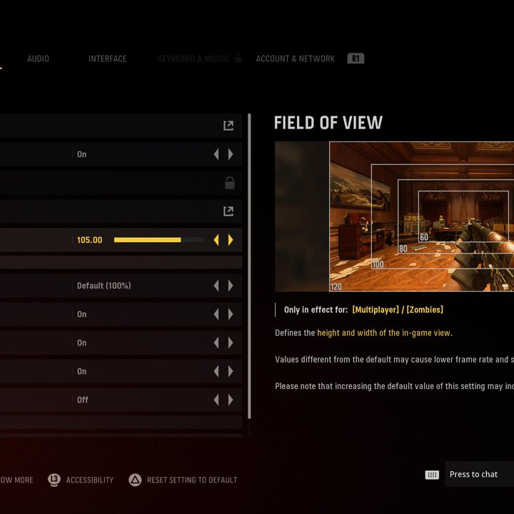 FOV slider in Call of Duty: Vanguard.