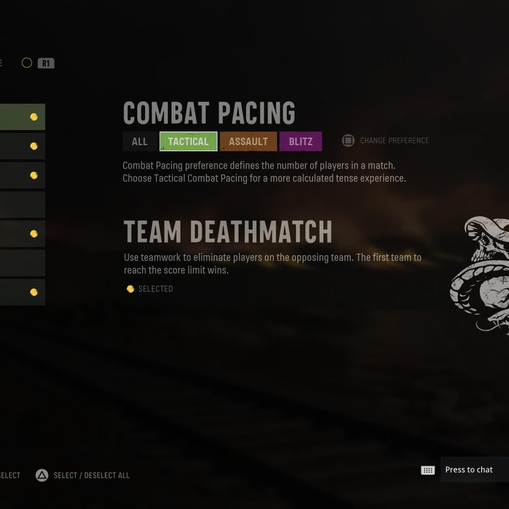 Combat Pacing menu in Call of Duty: Vanguard.