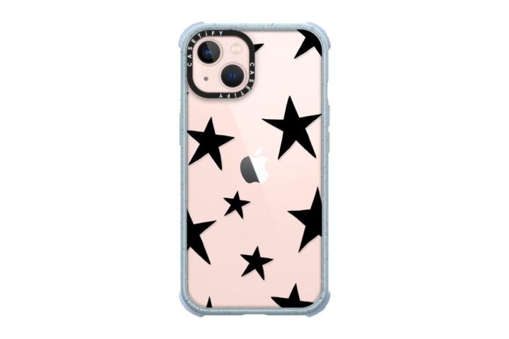 Casetify Ultra Impact Crush Case for iPhone 13 in clear with black stars.