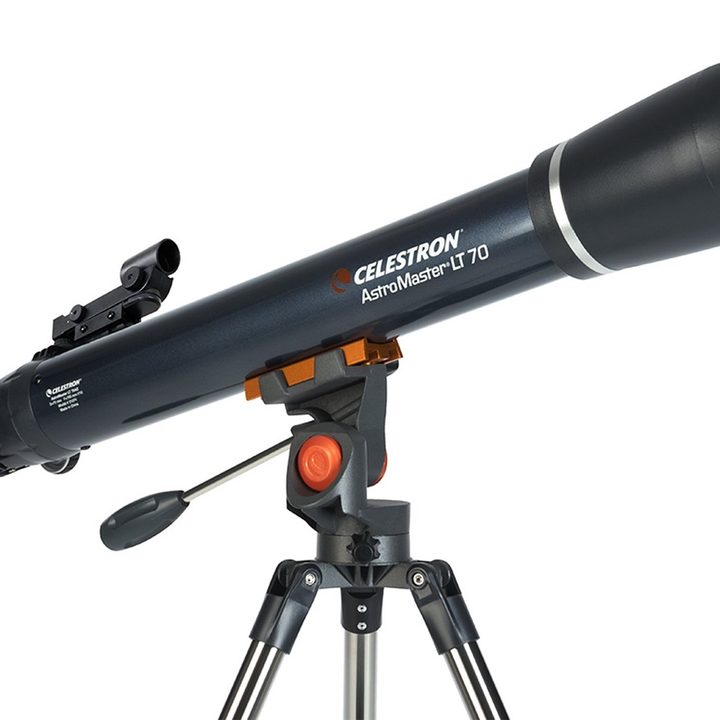 The Celestron AstroMaster 70AZ LT Telescope on a white background.