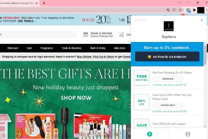 Cently browser extension screenshot showing the extension in use.