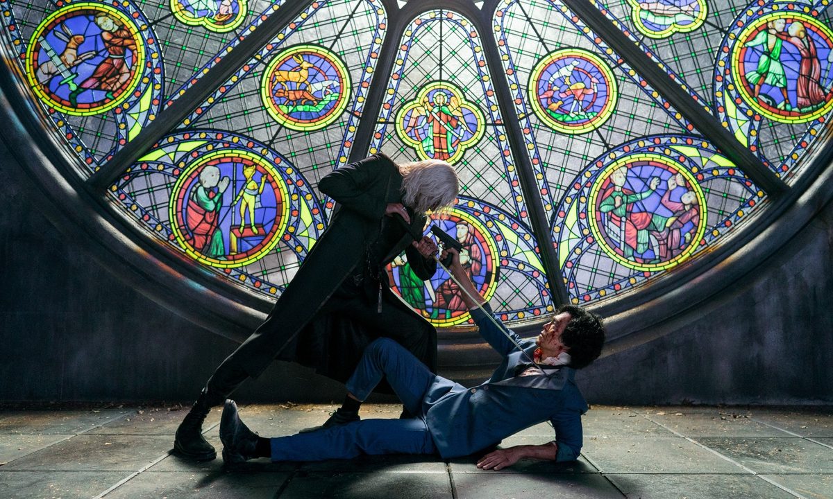 Alex Hassell and John Cho battle in a scene from Cowboy Bebop.