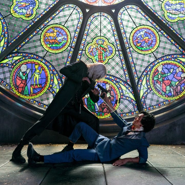 Alex Hassell and John Cho battle in a scene from Cowboy Bebop.