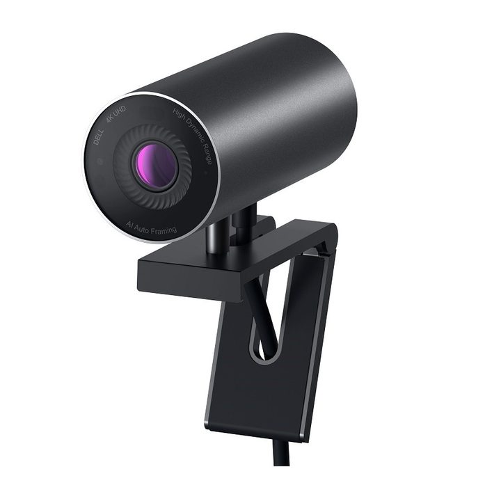 A profile view of a Dell UltraSharp webcam on a white background.