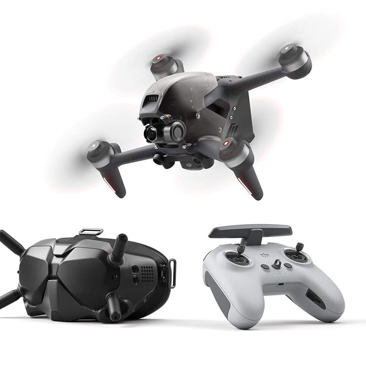 The DJI FPV series drone with VR headset and controller.