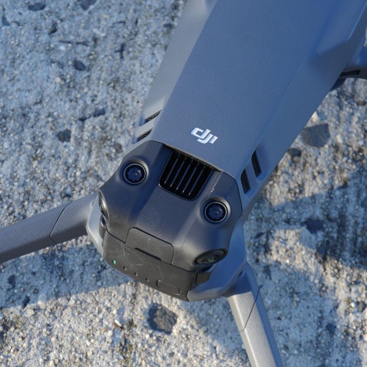Closeup of omnidirectional sensors on DJI Mavic 3.