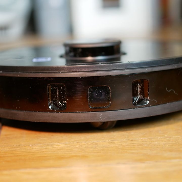 Closeup of sensors on Ecovacs Deebot Ozmo N8 Pro+.