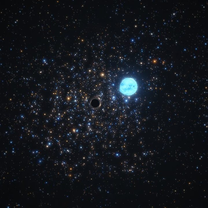 Artist’s impression showing a compact black hole 11 times as massive as the Sun and the five-solar-mass star orbiting it.