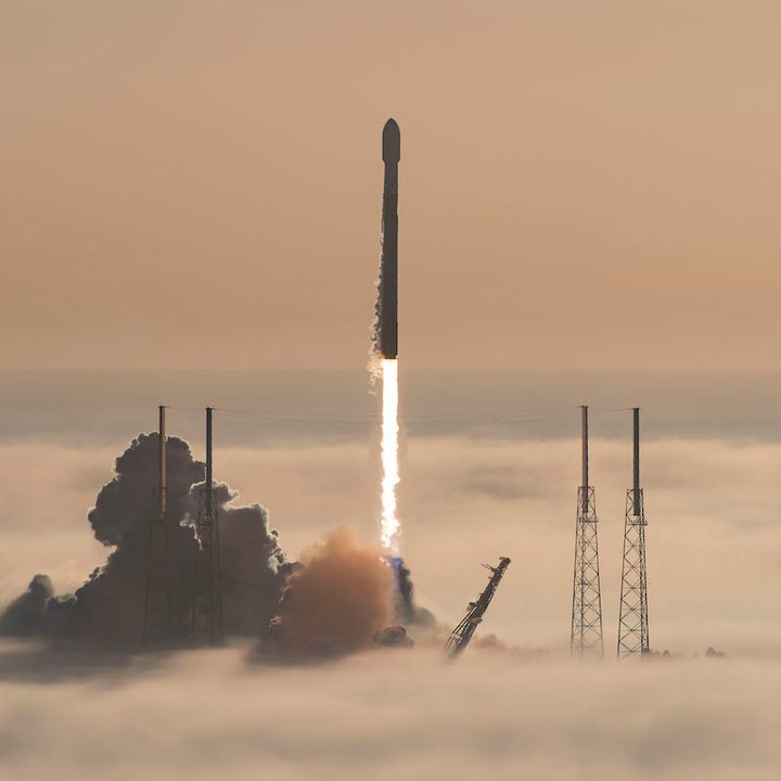 A SpaceX Falcon 9 rocket launching from Cape Canaveral.