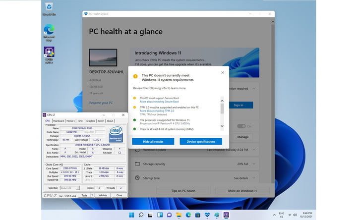Windows 11 installed on a 15-year-old processor.