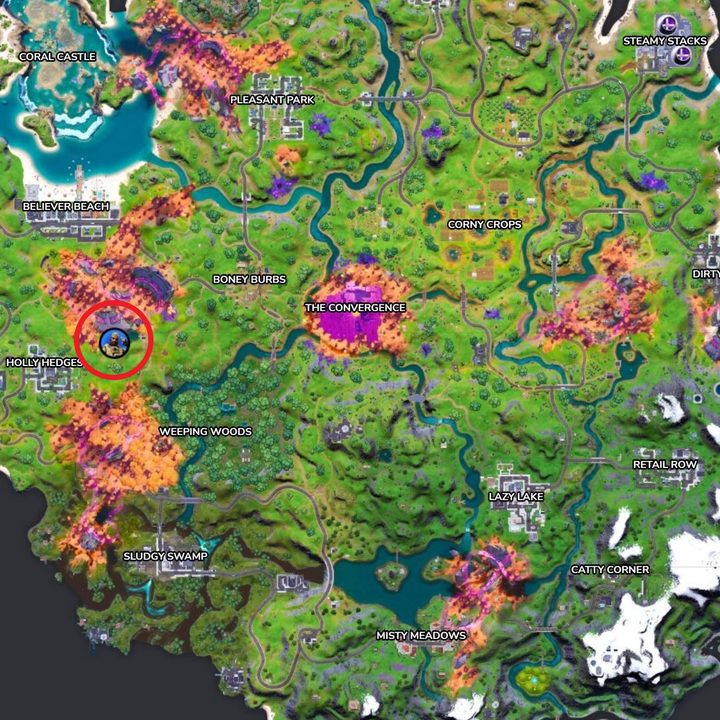 Map of Sledgehammer location in Fortnite.