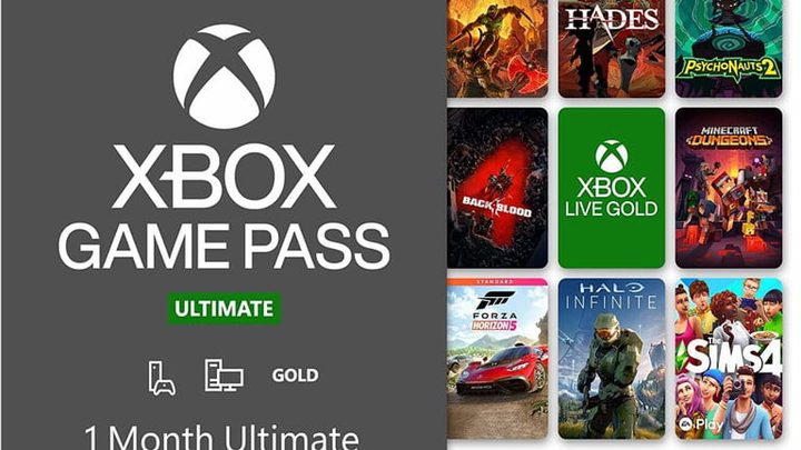 Xbox Game Pass Ultimate logo and a collage of featured games