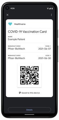 Google COVID vaccine card screenshot
