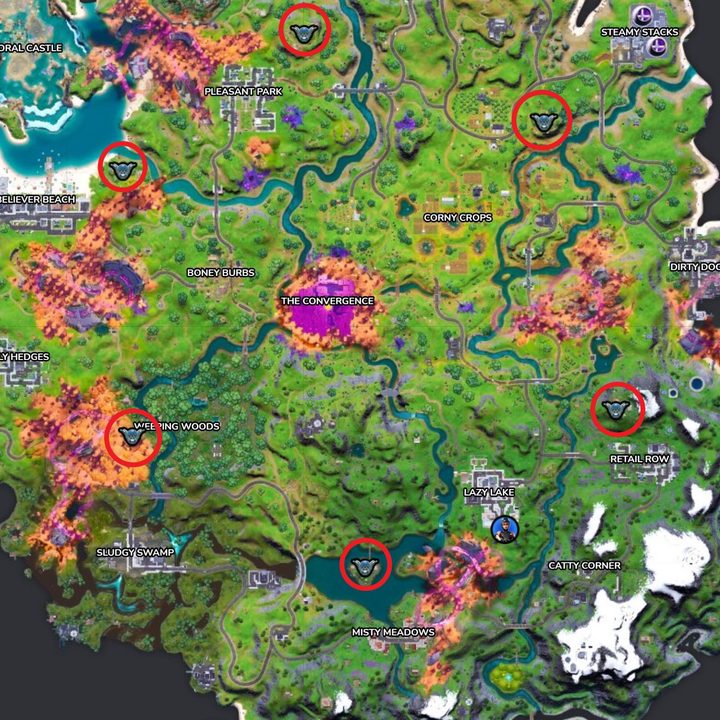 Map of Guardian Towers in Fortnite.