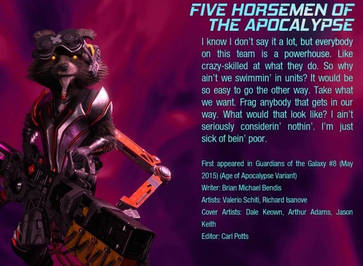 Rocket's five horsemen outfit from Guardians of the Galaxy.