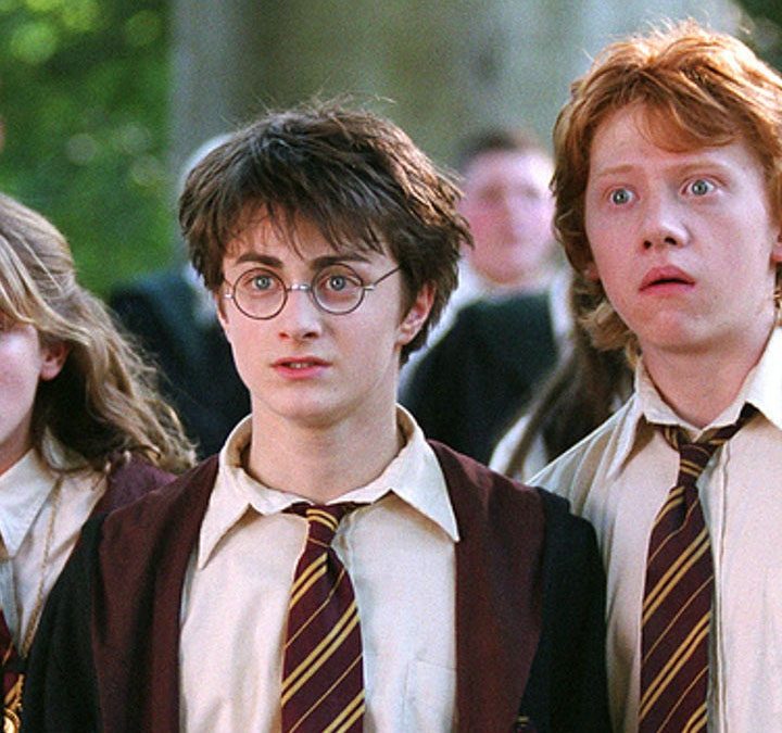 The golden trio of Harry Potter.