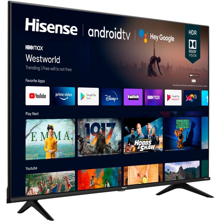 Hisense 75-inch Class A6G Series LED 4K UHD Smart Android TV.