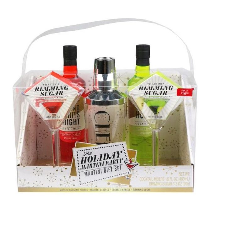 Holiday Martini Gift set with glasses and sugar.