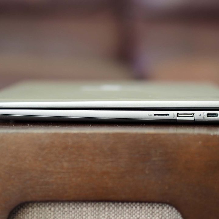 A USB-C and a USB-A port to go with a 3.5mm audio jack and a microSD card reader are seen on the right side of the HP Chromebook x360 14c.