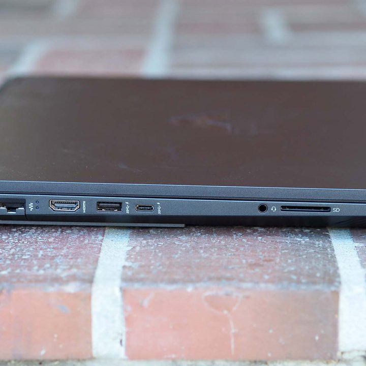The HP Victus 16 has an ethernet port, a full-size HDMI port, a USB-A 3.2 port, a USB-C 3.2 port, a 3.5mm audio jack, and a full-size SD card reader along the left-hand side.