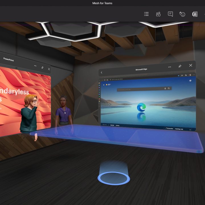 Microsoft Mesh with avatars in a room.