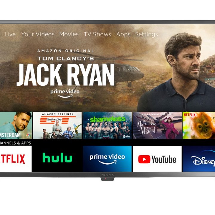 The 39-inch version of the Insignia F20 Series smart TV with Jack Ryan on the screen.