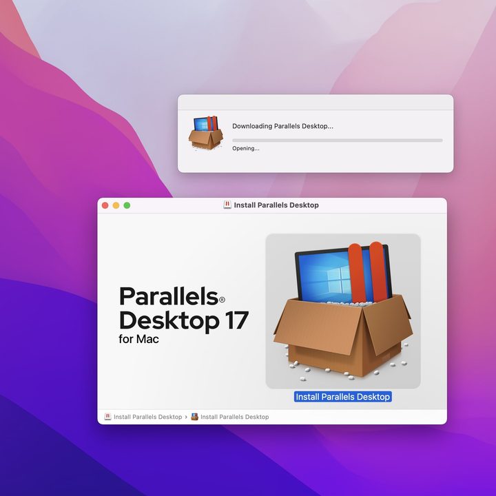 Installing Parallels on MacOS.