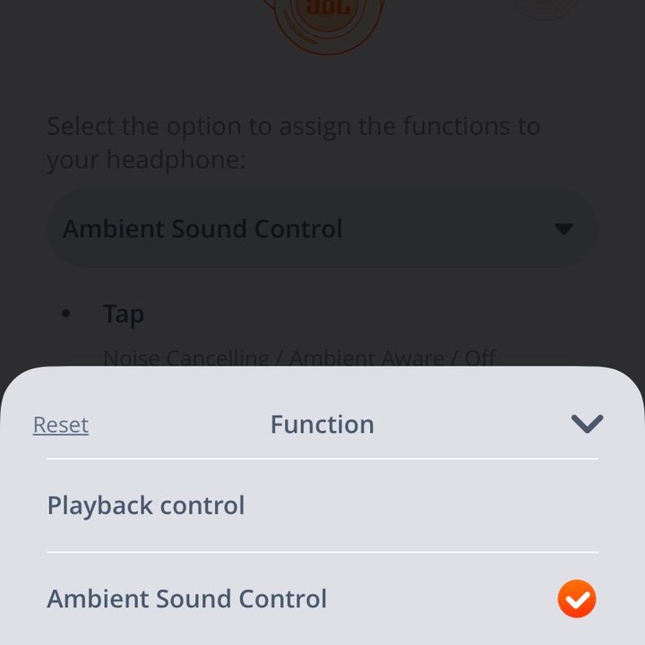 JBL Headphones app screenshot.