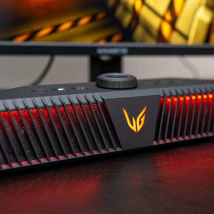 LG GP9 speaker on a desk.