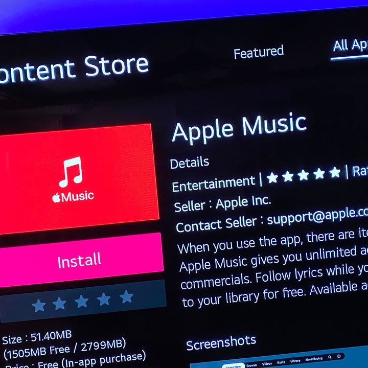 Apple Music app on LG TV.