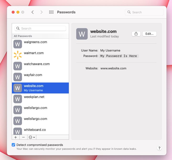 View a password in System Preferences.
