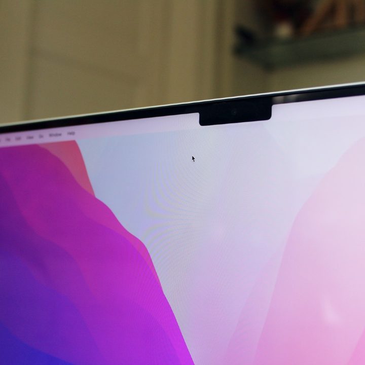 A close up of the 2021 MacBook Pro showing its display notch.