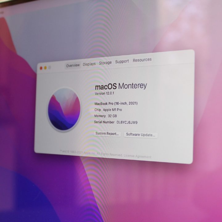 The "About This Mac" page of the MacBook Pro.