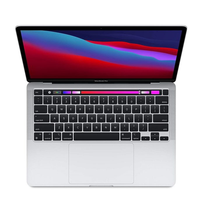 Overhead view of MacBook Pro laptop on a white background.