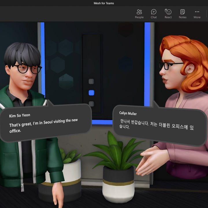 Microsoft Mesh with avatars talking.