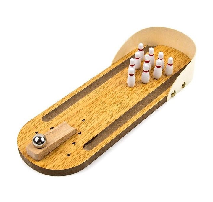 Mini Wooden Bowling Game for White Elephant and office fun.
