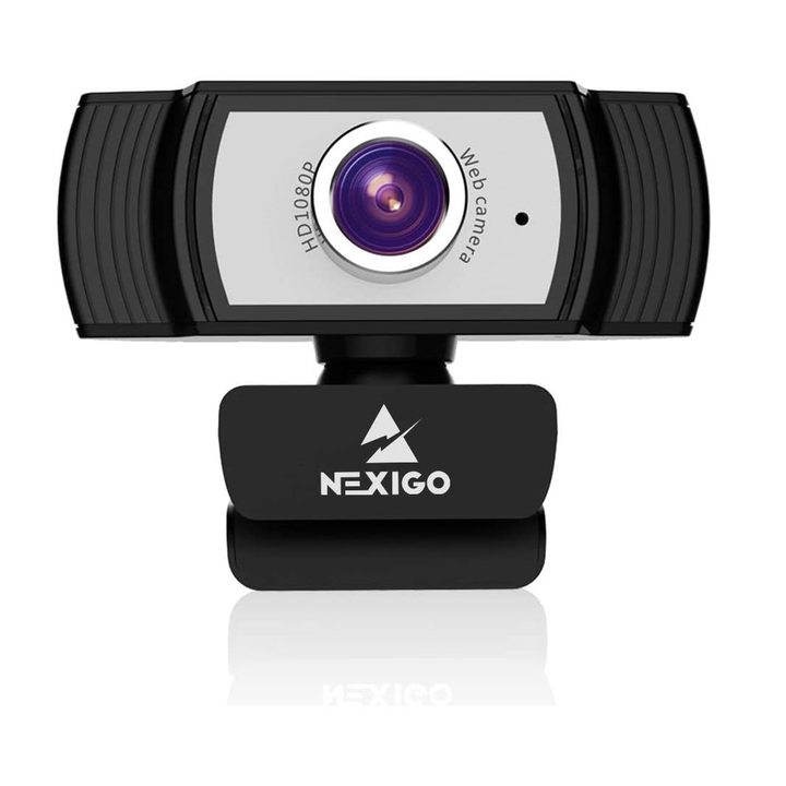 Front view of NexiGo 1080p HD webcam on white background.