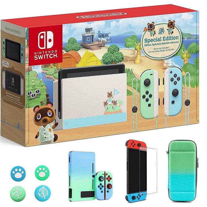 The Nintendo Switch Animal Crossing: New Horizons Edition with accessories in a bundle.