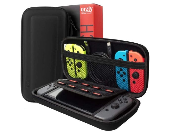 The carrying case of the Orzly Essentials Pack for the Nintendo Switch.