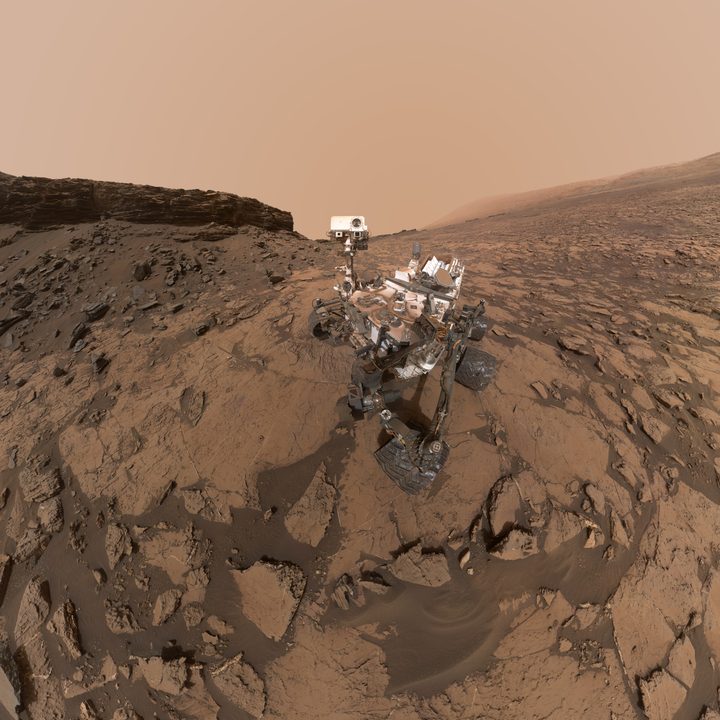 Curiosity rover used its Mars Hand Lens Image to take this selfie at the “Quela” drilling location in the “Murray Buttes” area on lower Mount Sharp.